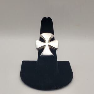 Vtg 925 Sterling Silver Maltese Cross Wide Ring Size 7.75 Heavy 17.6g